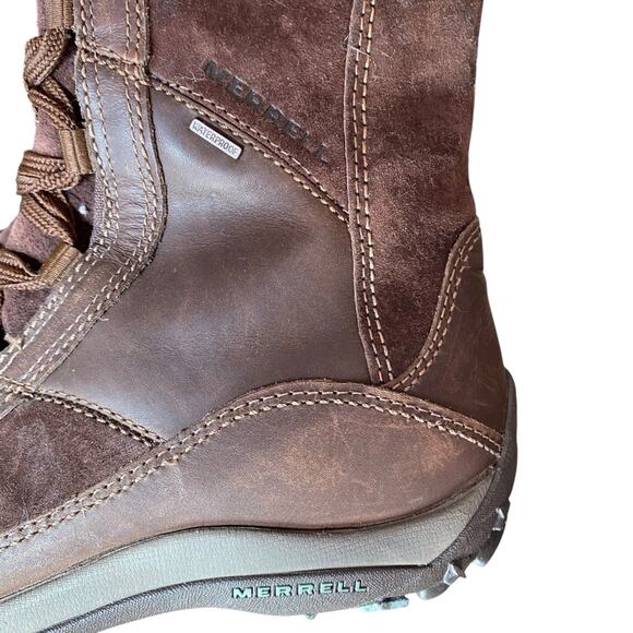 Merrell Prevoz Waterproof Brown Leather Fur Lace Zip Boots size 8.5 - Picture 7 of 15